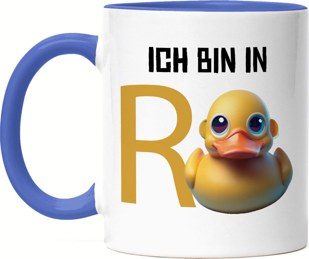 Ich bin in Rente Tasse Blau Rentner Rentnerin Geschenk Ruhestand R Ente Quietscheente Wortwitz