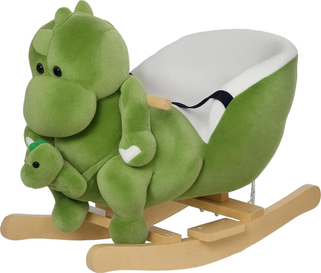 Jouet à Bascule Bébé Dinosaure Vert avec Ceinture de Sécurité Intégrée