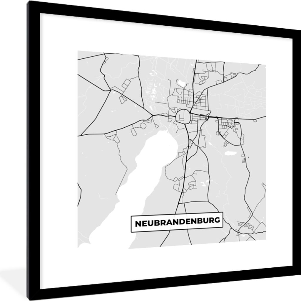 MuchoWow Gerahmtes Poster Deutschland - Stadtplan - Karte - Neurandenburg 40x40 cm - Poster mit Schwarzem Bilderrahmen Wandposter Rahmen Foto Bil...