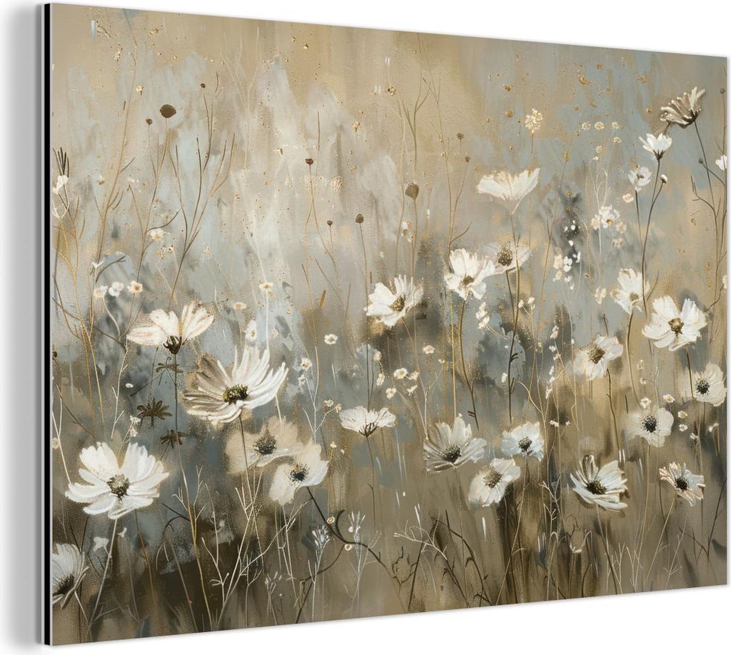 MuchoWow Wanddekoration Metall Metallbild Wandkunst 60x40 cm Blumen - Weiß - Natur - Grau - Modern MuchoWow Aluminium Gemälde - Gemälder