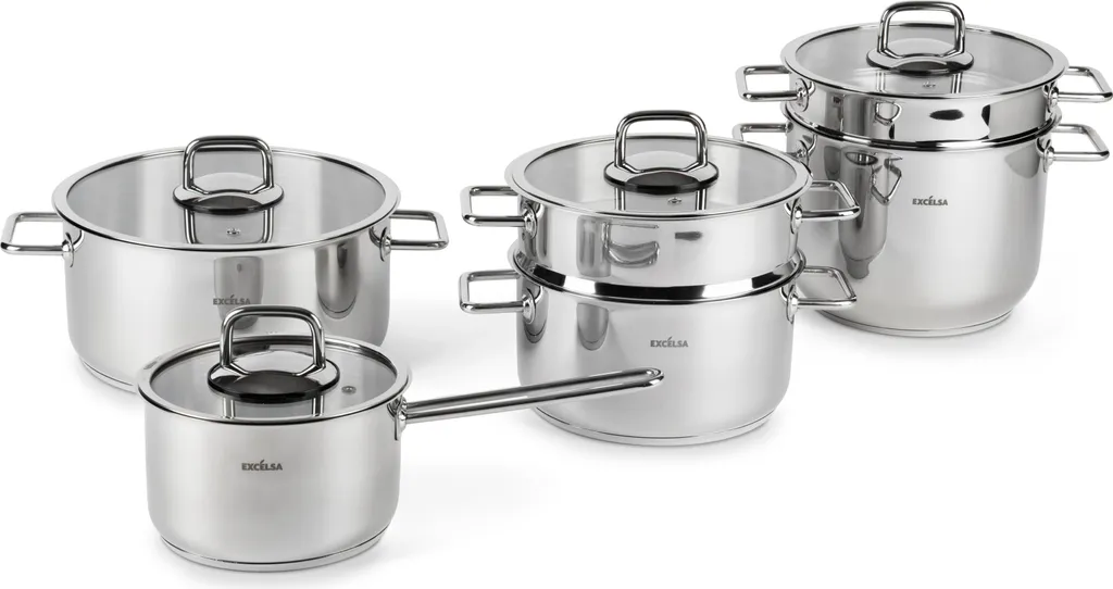 Batteria Pentole Excelsa Le Grand Chef 10 Pezzi Acciaio Argento
