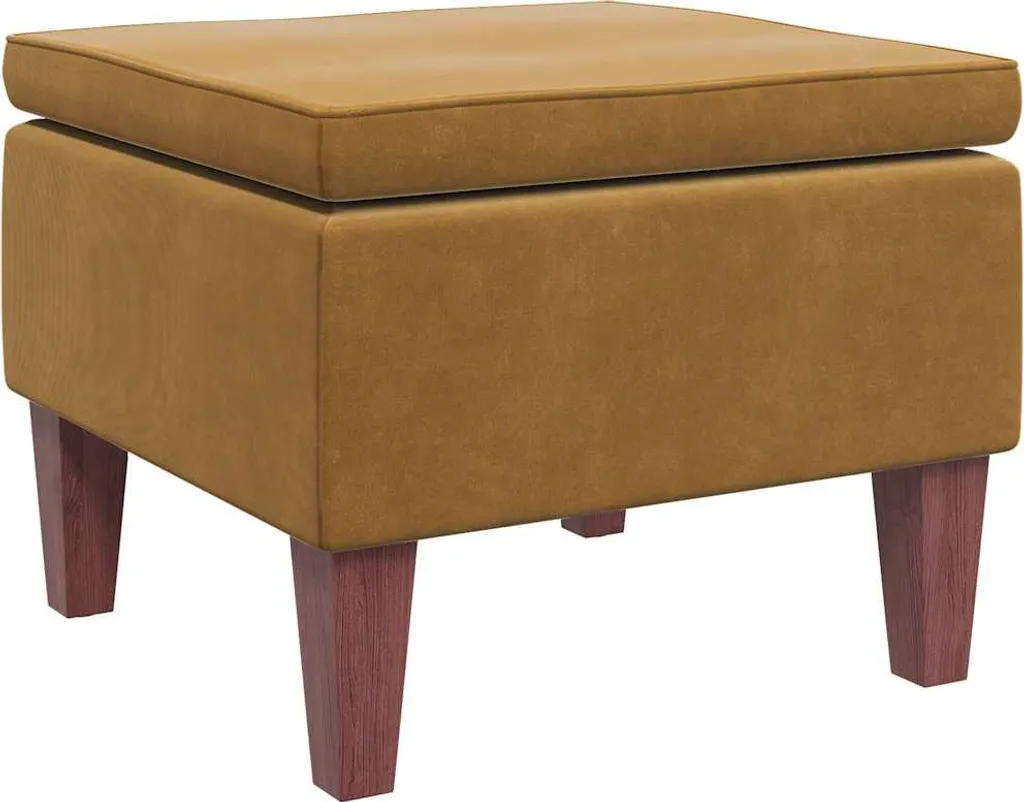 Sgabello con gambe in legno in velluto marrone