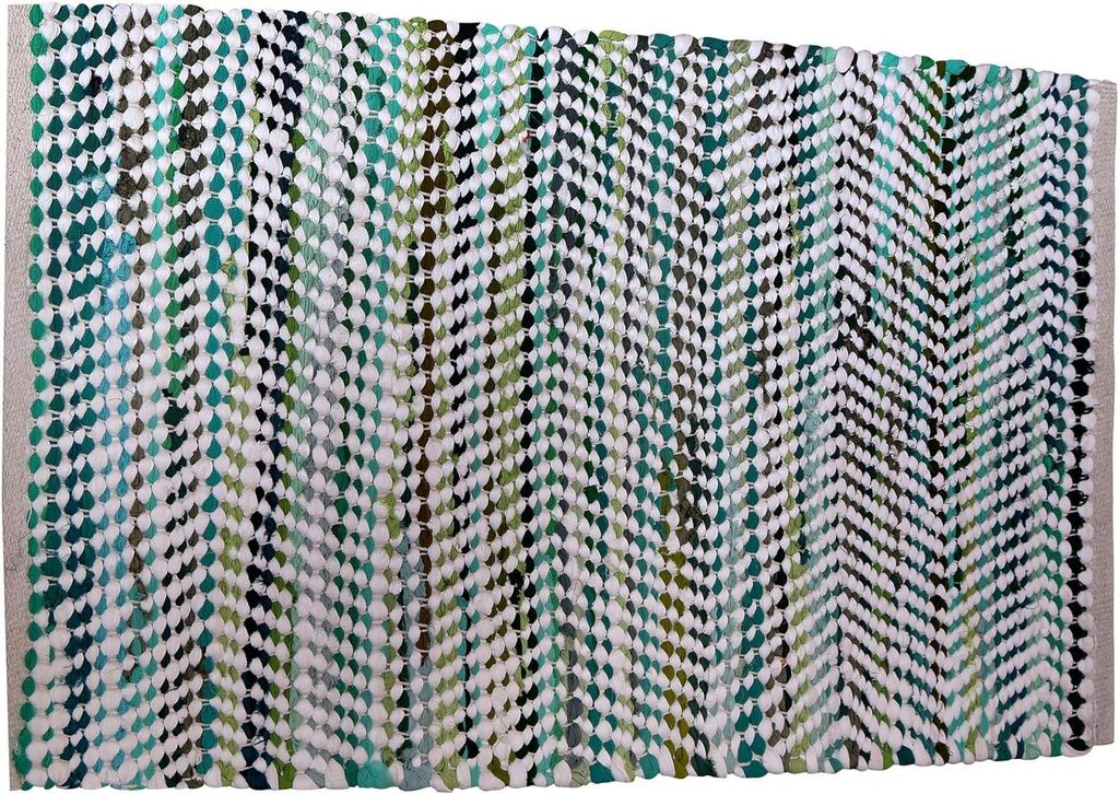 Rechteckiger Teppich aus natürlichem Jute, handgewebt, 60x90 cm, Weiß-Grün