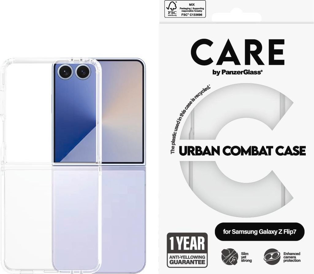 PanzerGlass CARE by Urban Combat Case Samsung Galaxy Z Flip7, Cover, Samsung, Samsung - Galaxy Z Flip7, Transparent