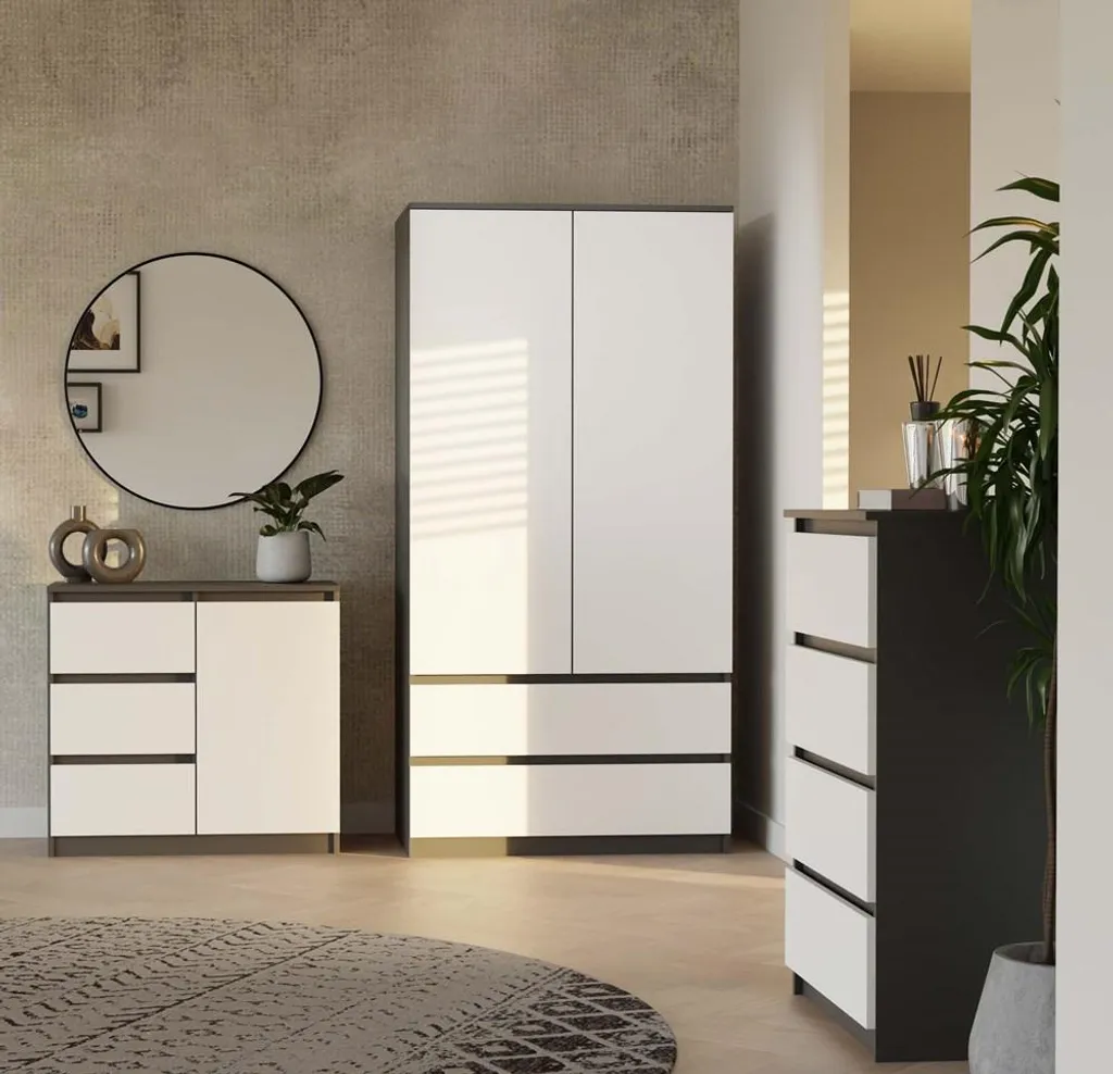 Commode étroite ELBE Anthracite et Blanc - Meuble de Rangement Gain de Place - 10