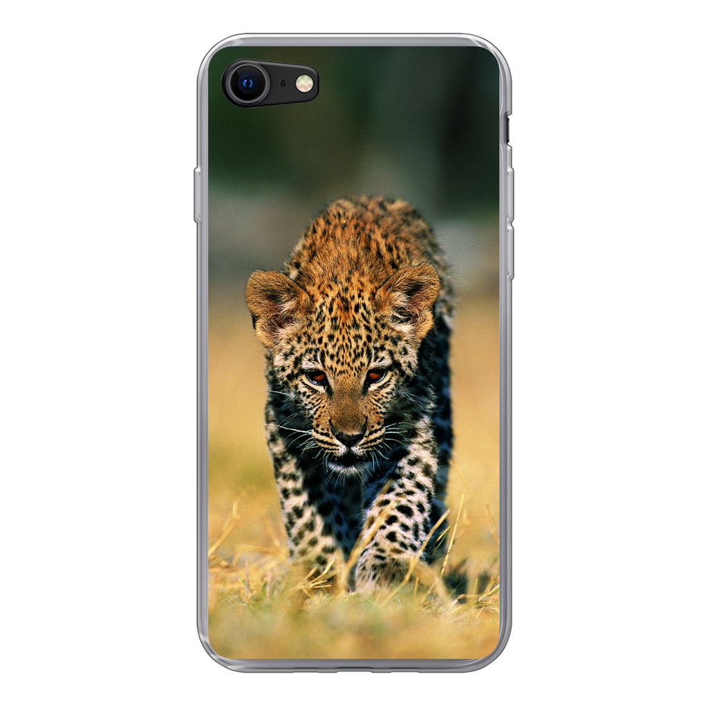 MuchoWow Handyhülle Schutzhülle Hülle für iPhone 8 Leopard - Makro - Gras Silikon Softcase Handy Hülle - Schutzhaube