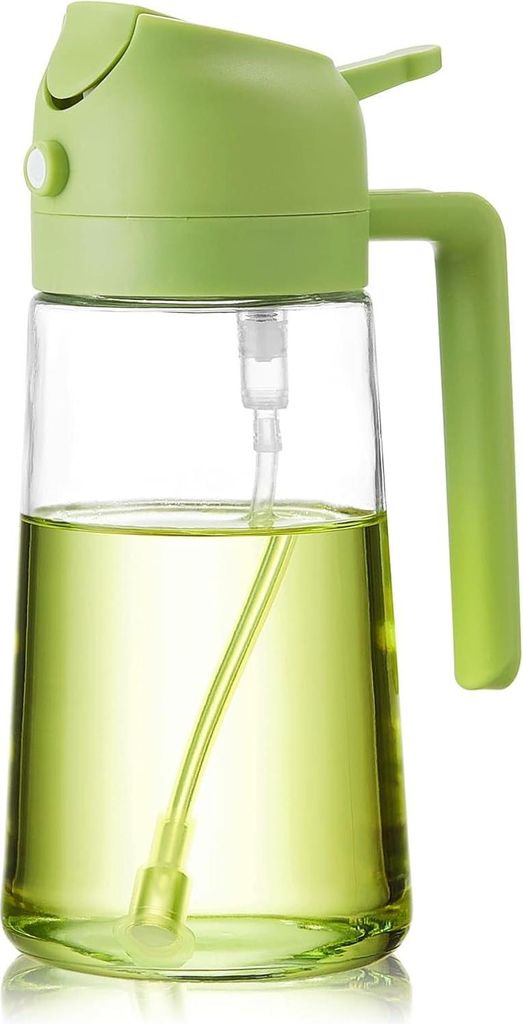 Ölsprüher 470 ml - 3-in-1 Ölspray aus Borosilikatglas, Ölsprayer für Speiseöl, Essig, Sojasauce - Tropffreier Ölspender für Heißluftfritte...