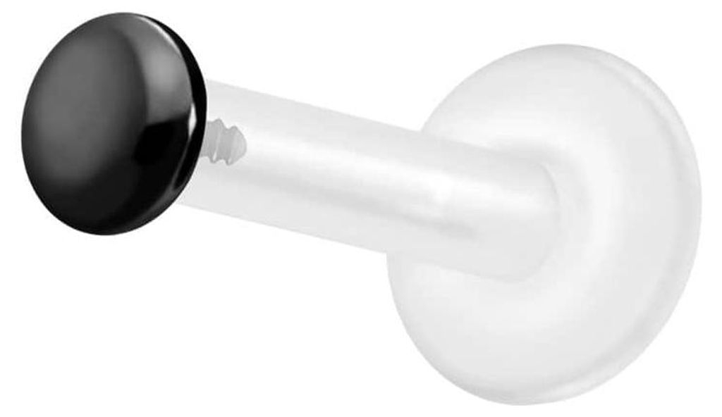 Ohrpiercing, Nasenpiercing PTFE Labret mit Innengewinde + Titan-Aufsatz FLACH Schwarz Stablänge: 7mm | Stabstärke: 1,6mm | Discgröße: 2,5mm