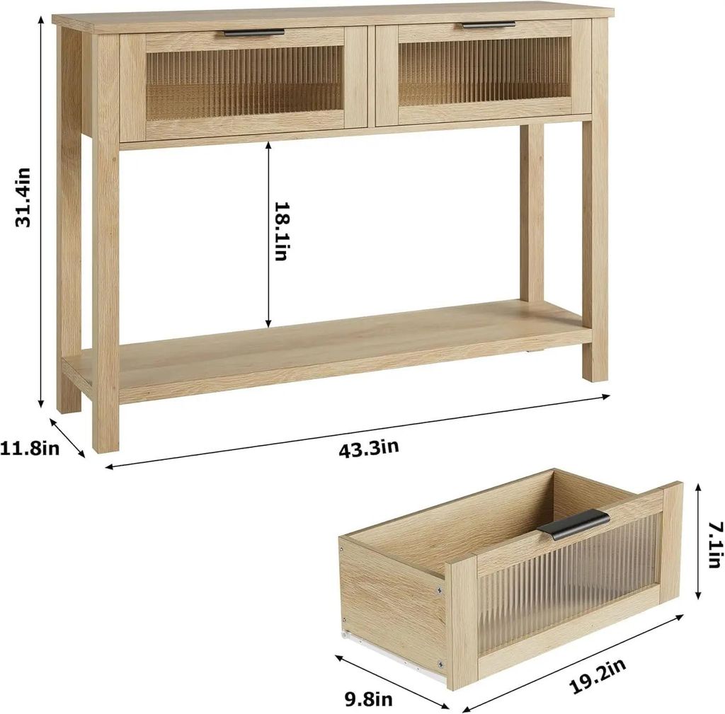 Konsolentisch - Seitentisch aus Holz mit 2 Ebenen - Schlankes rechteckiges Design - Offenes Ablagefach - Minimalistisch modern - Montage erforderli...