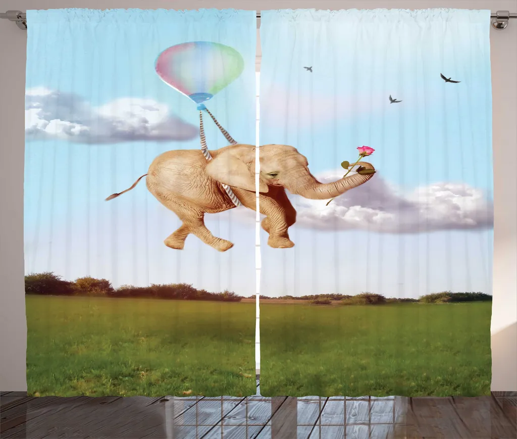 Rideau rustique éléphant ABAKUHAUS 280 x 225 cm bleu pâle et vert olive