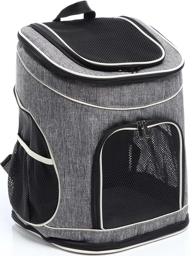 Zaino per cani Fudajo 32x27x40 cm per cuccioli, gatti e altri animali domestici fino a 6 kg, borsa pieghevole per il trasporto in viaggio, nero e grigio