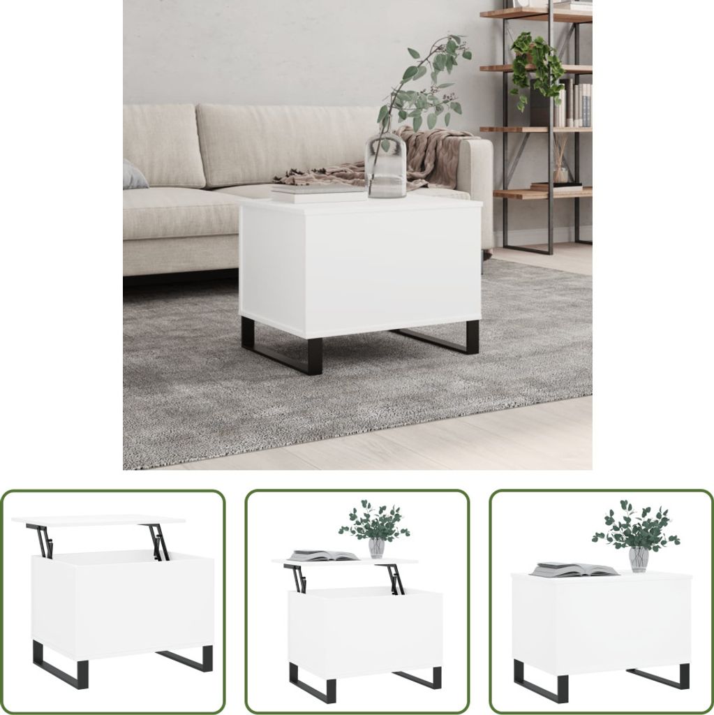 The Living Store Couchtisch Weiß 60x44,5x45 cm Holzwerkstoff
