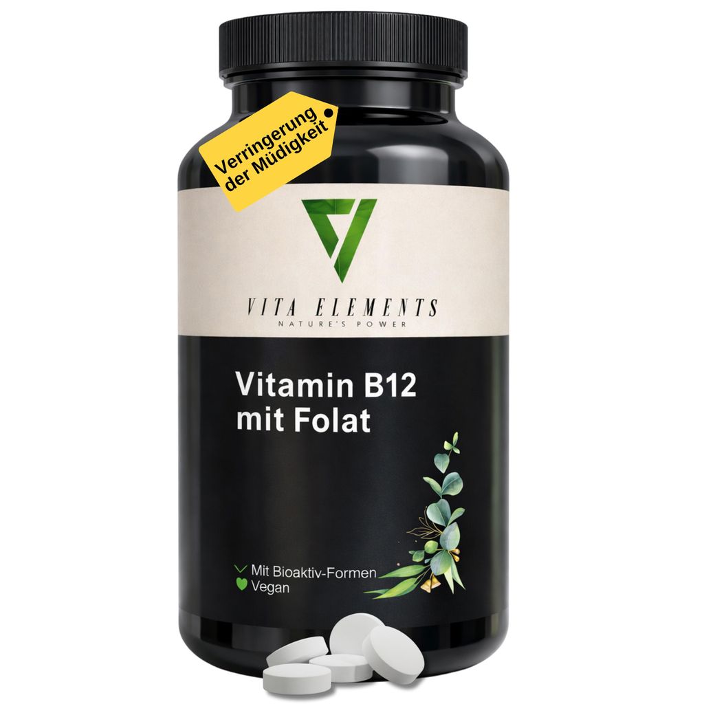 Vita Elements Vitamin B12 Folat Tabletten 180 Stk – Quatrefolic , 3 B12-Formen, vegan