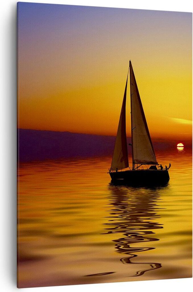 Bild auf Leinwand - Leinwandbild - Einteilig - Boot Sonnenuntergang Landschaft - 70x100cm - Wand Bild - Wandbilder - Leinwanddruck - Wanddekoration...