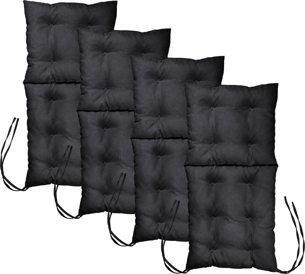 Mg Design Stuhlkissen 4er Set 50 x 100 cm Sitzkissen schwarz- Gartenstühle Sitzauflagen aus Polsterstoff, mit weicher Füllung