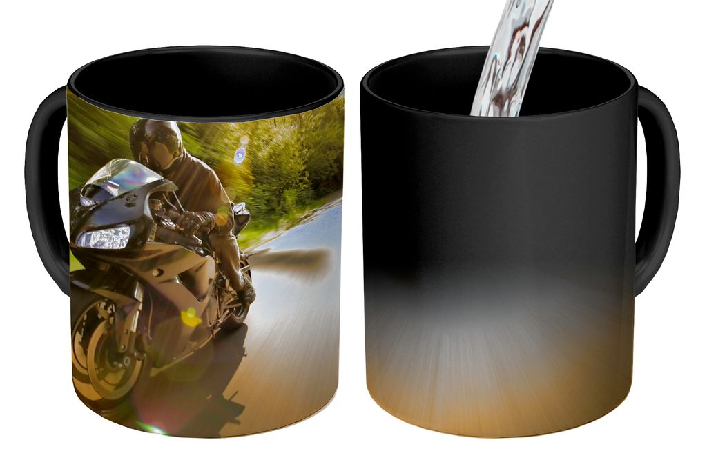 KitchenYeah Zauber Tasse Zaubertasse Magic Sportliches Motorrad im Sonnenschein 350 ml Farbwechsel Becher Geschenk Geschenkidee - Magic-Tasse - F...