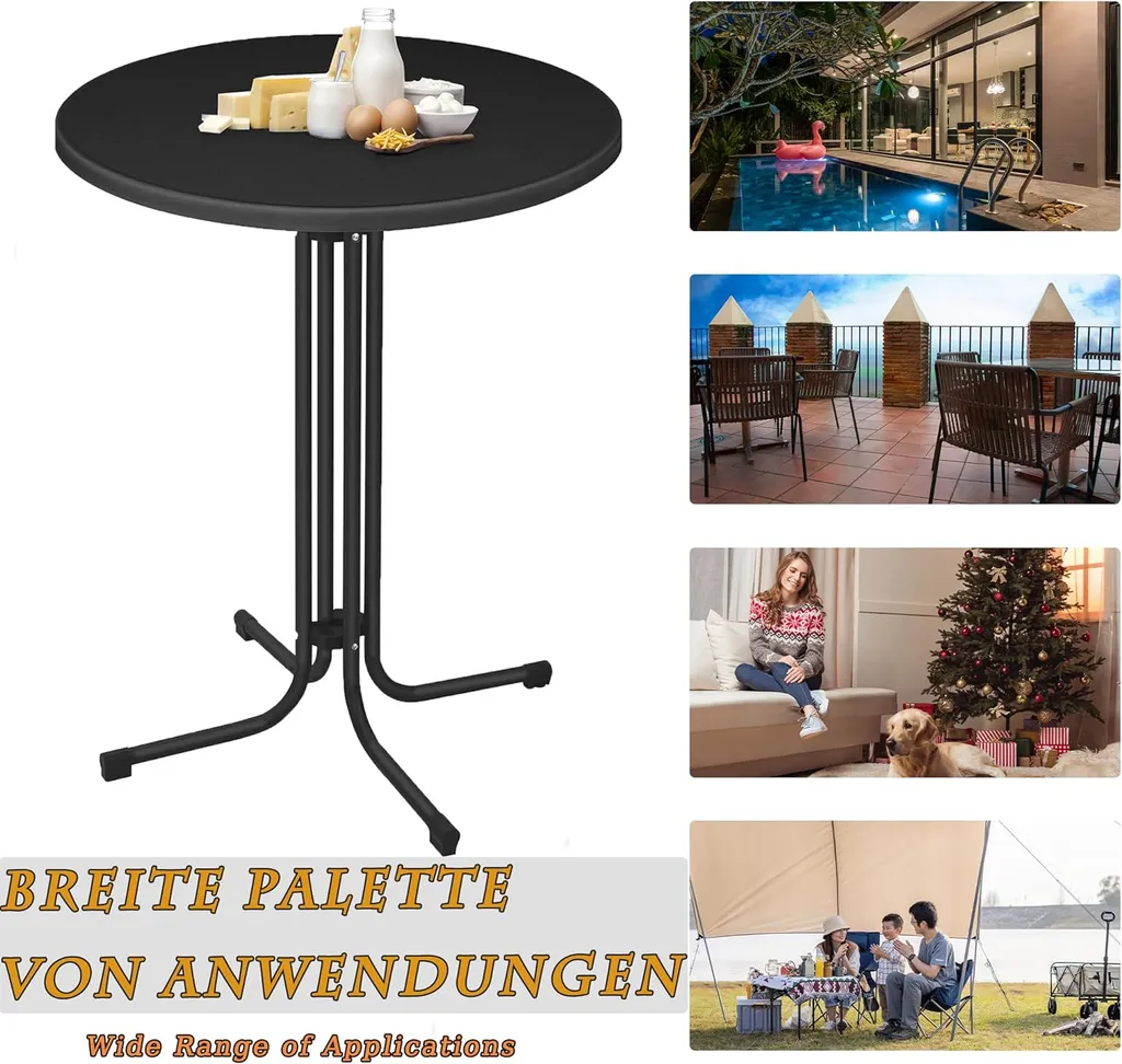 ACXIN Table haute pliante Ø 79 cm noire, mange-debout stable de 110 cm - 7
