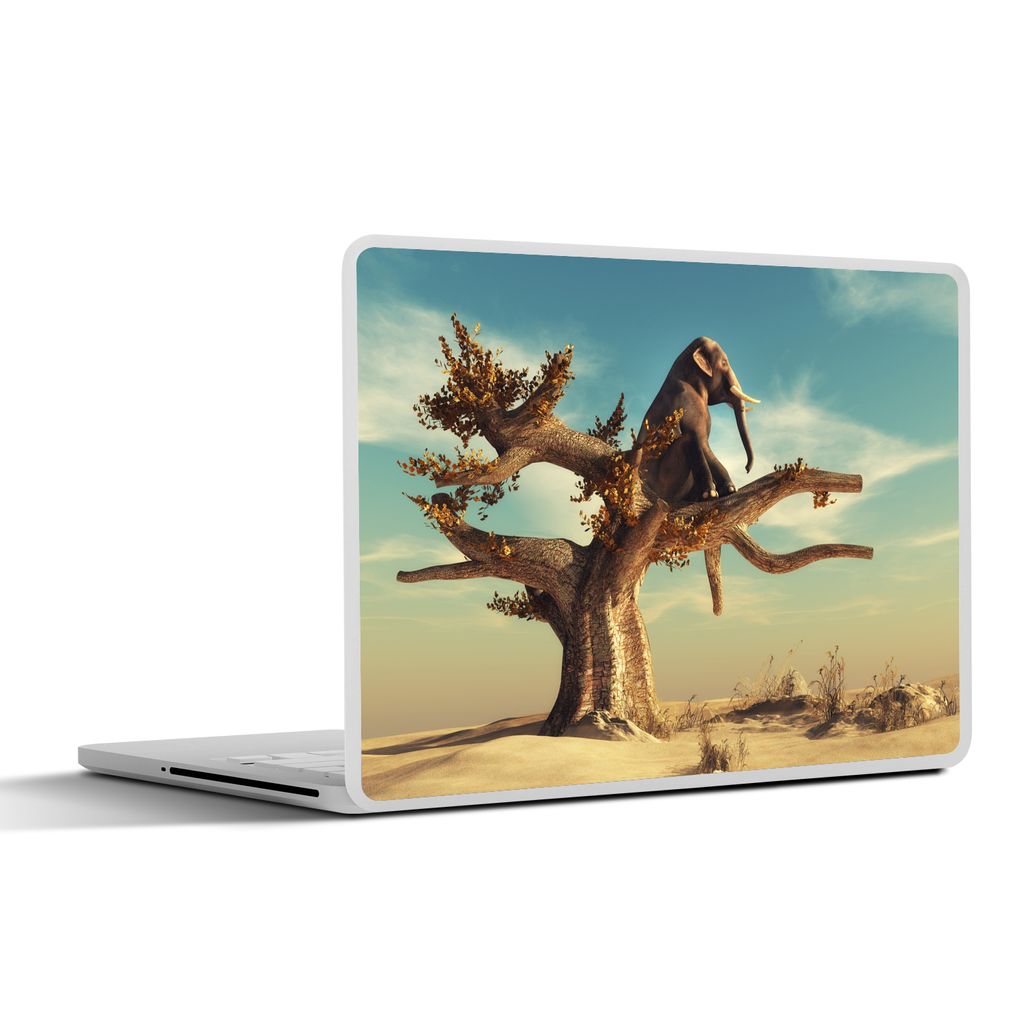 MuchoWow Laptop Aufkleber Sticker Cover Elefant - Baum - Natur - Wüste 30x21 cm - Sticker für Laptop - Selbstklebend