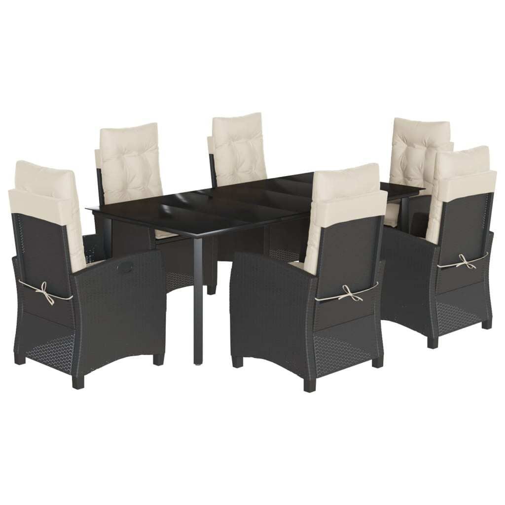 7-tlg. Garten-Essgruppe mit Kissen Schwarz Poly Rattan