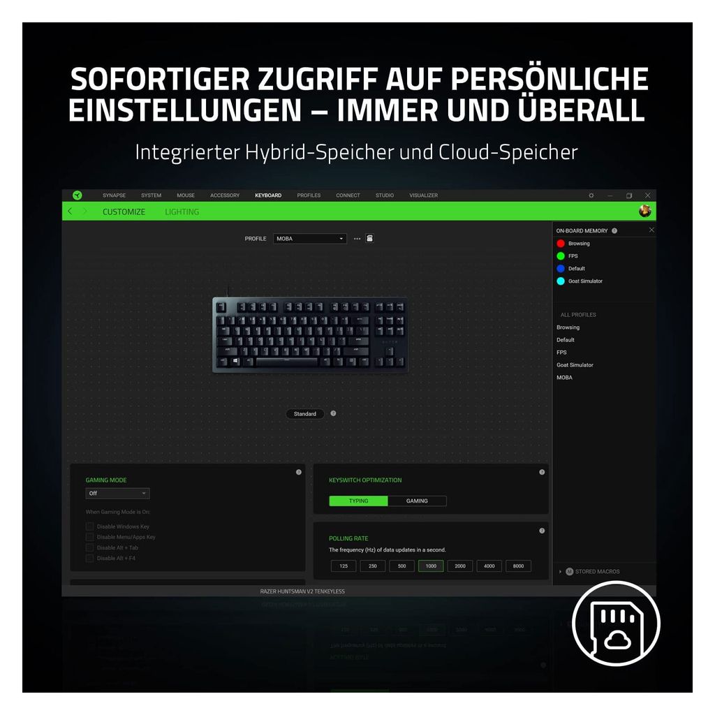 Razer Huntsman Tenkeyless V2 Pur, Couleur:Noir Image du produit 