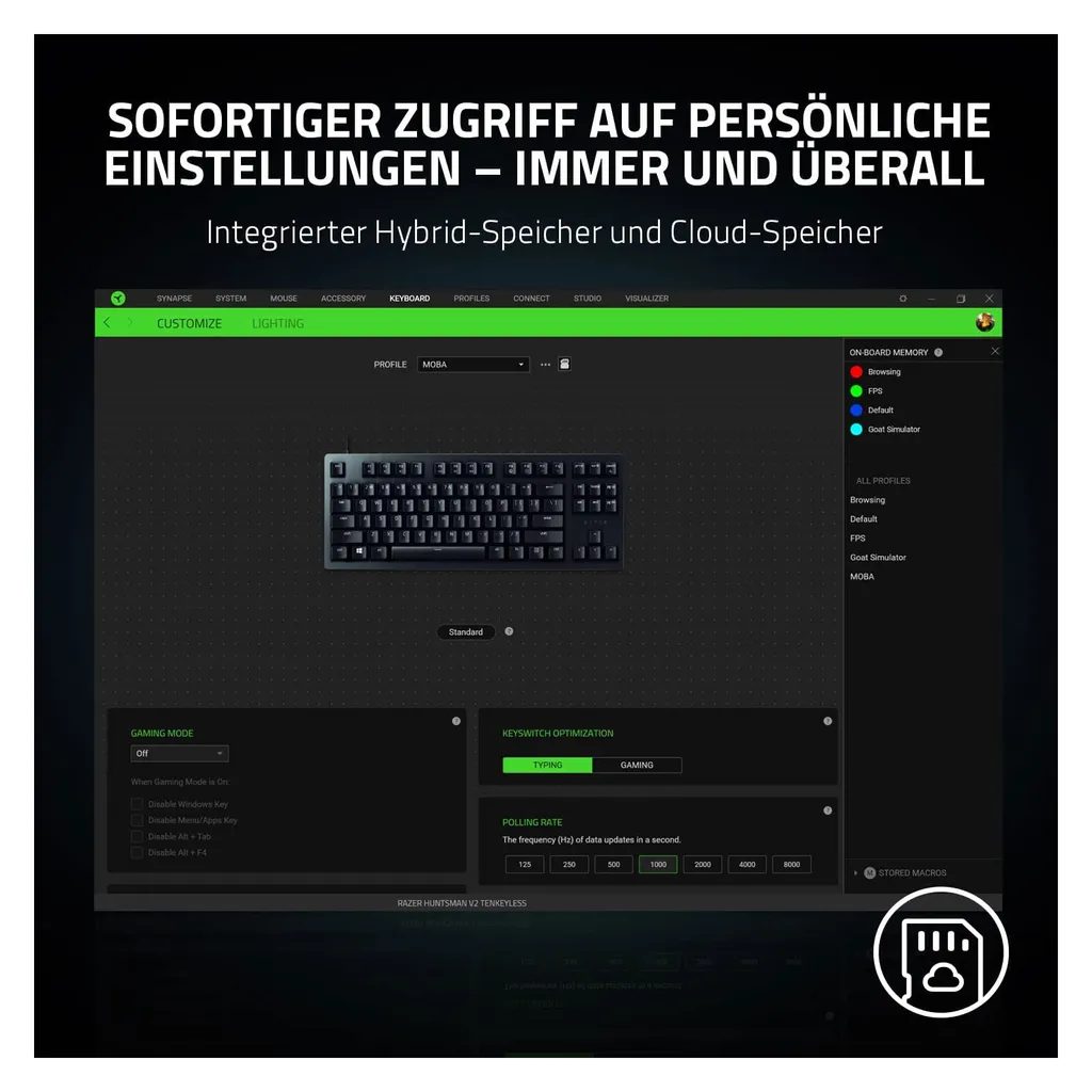 Clavier Gaming TKL Razer Huntsman V2 Noir Idéal pour Setup Gamer Compact