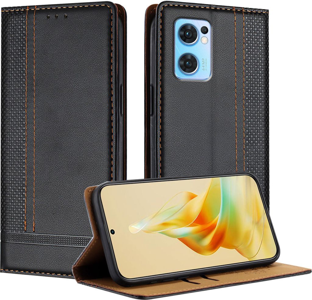 Handyhülle für OPPO Find X5 Lite Leder Flip Klappbare Schutzhülle mit Standfunktion Schwarz
