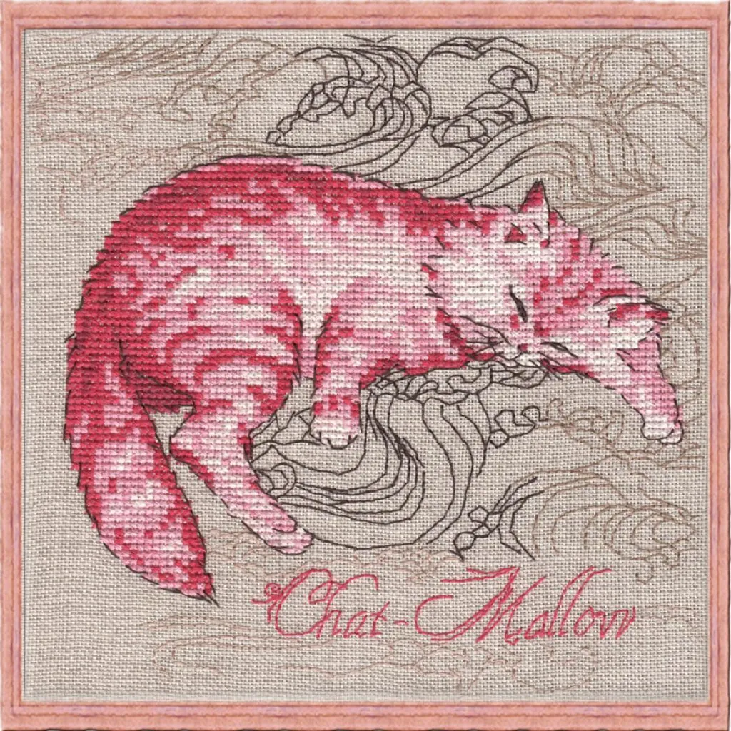 Kit Nimue Chat-Mauve broderie point de croix 15x15cm motif 116k