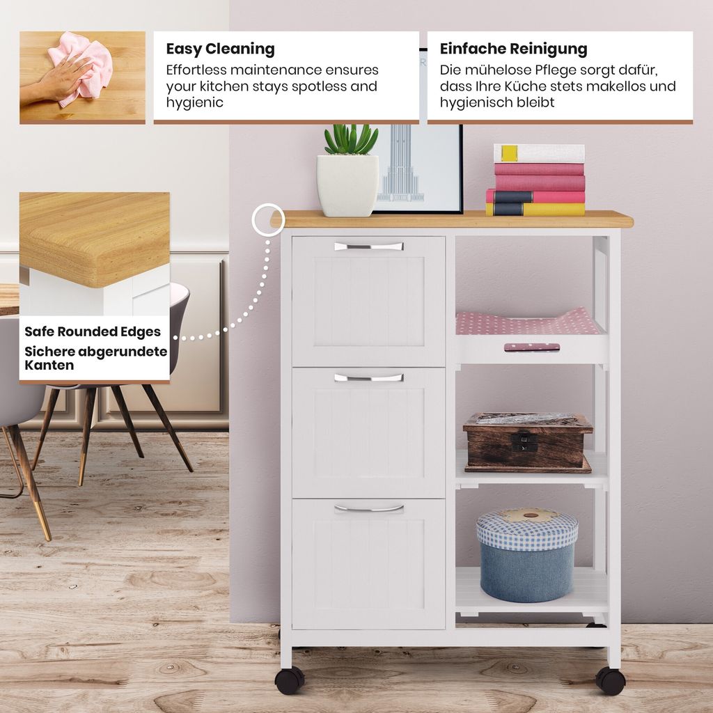 anaterra® Küchenwagen - mit Rollen, 67x37x84 cm, 3 Ebenen, Produktbild 5