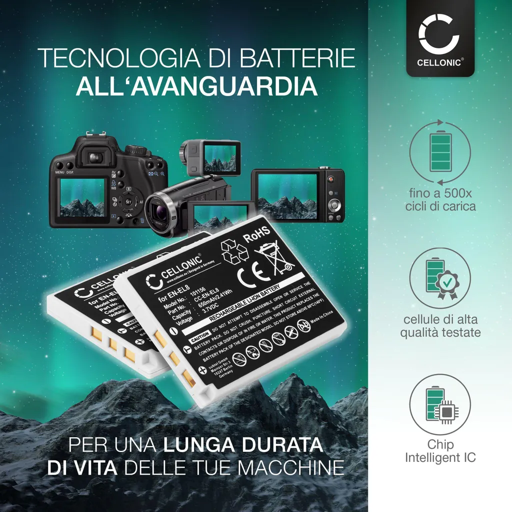2x Batteria EN-EL8 per Nikon Coolpix S1 S2 S3 P2 | Ricambio CELLONIC - 5
