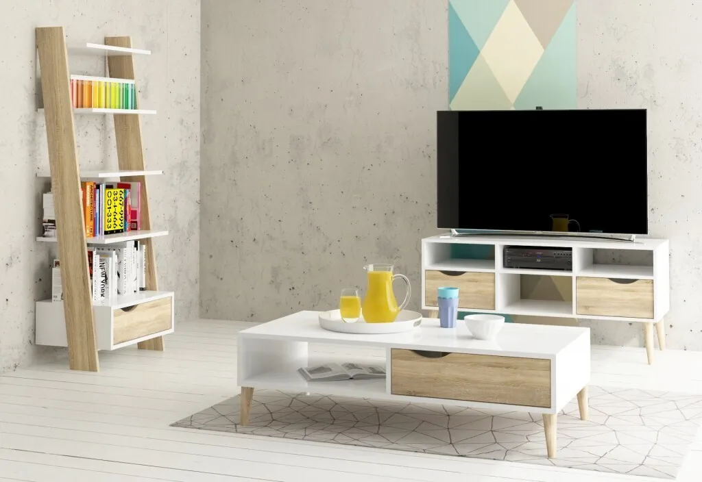 Meuble Bibliothèque Design Scandinave Blanc et Chêne avec Tiroir H180 - 14