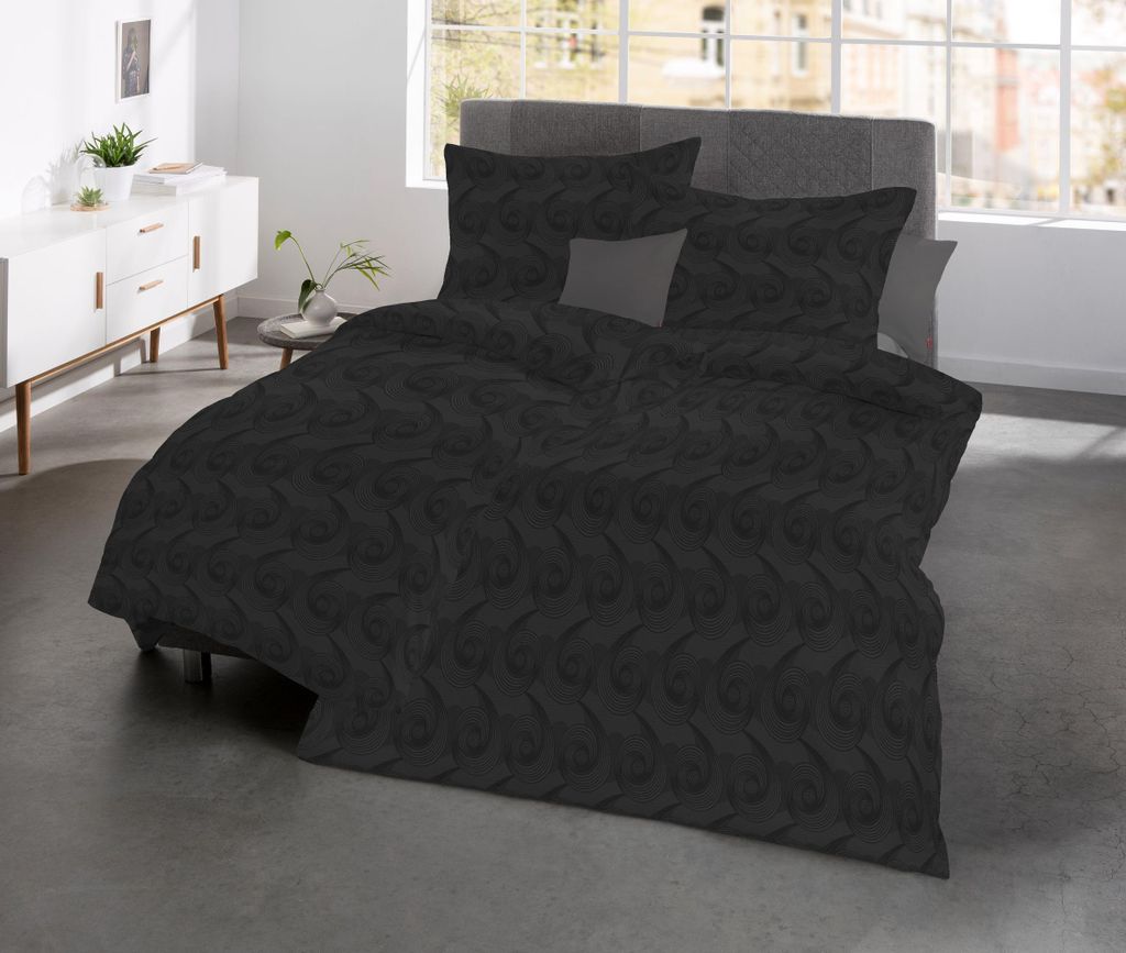 Fleuresse Jacquard Bettwäsche uni 155x220 Kreise Schnecke espresso 454612-9031