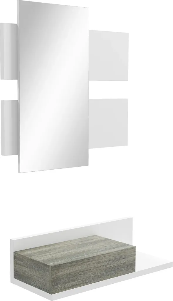 Meubles d'entrée Blanc 2 pièces avec Miroir et Étagère en MDF et Verre