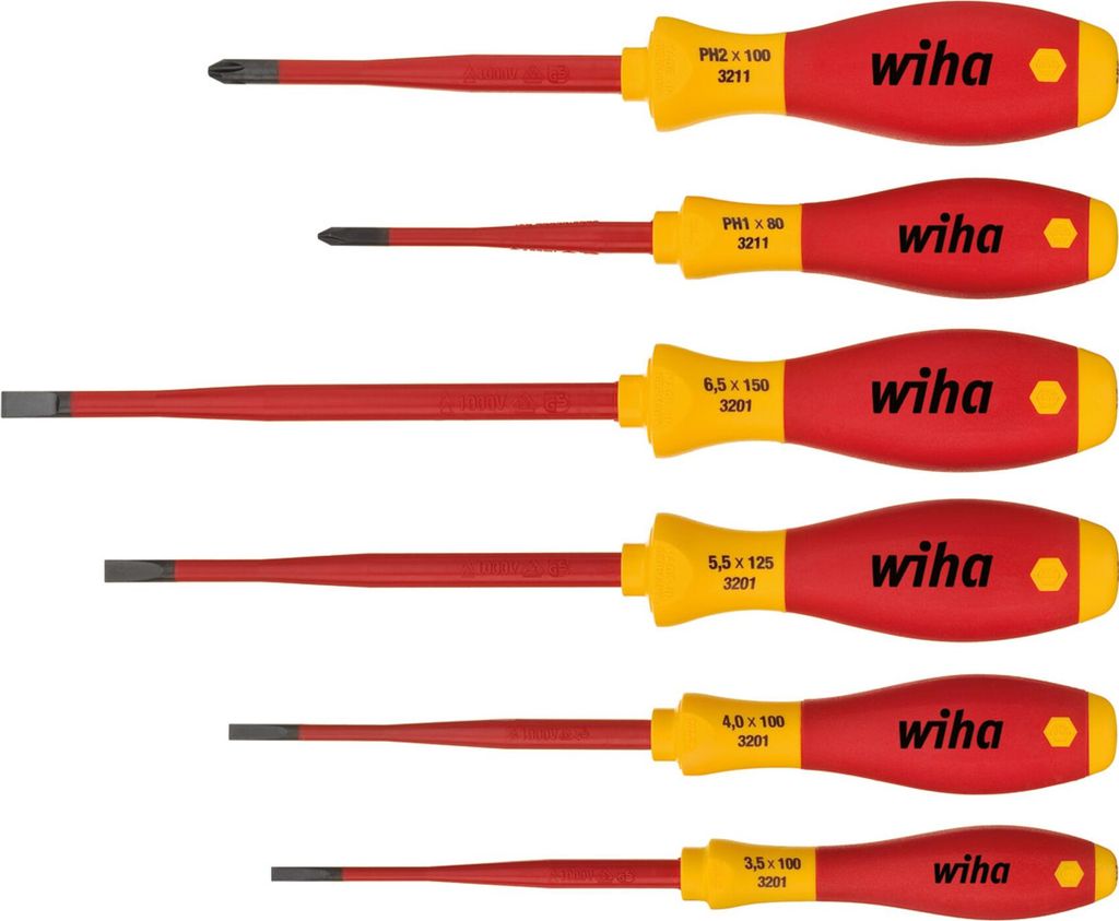 A set of screwdrivers arranged vertically against a white background.