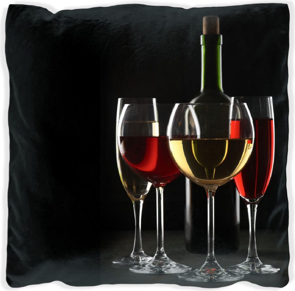 Wallario Premium Kissen, weiche Oberfläche, mit Motiv Weinverkostung am Abend, Größe: 60 x 60 cm, mit weißer Rückseite