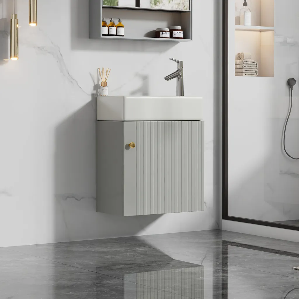 Ensemble Meubles de Salle de Bain 46 cm Petit Meuble Lave-mains Gris Mat