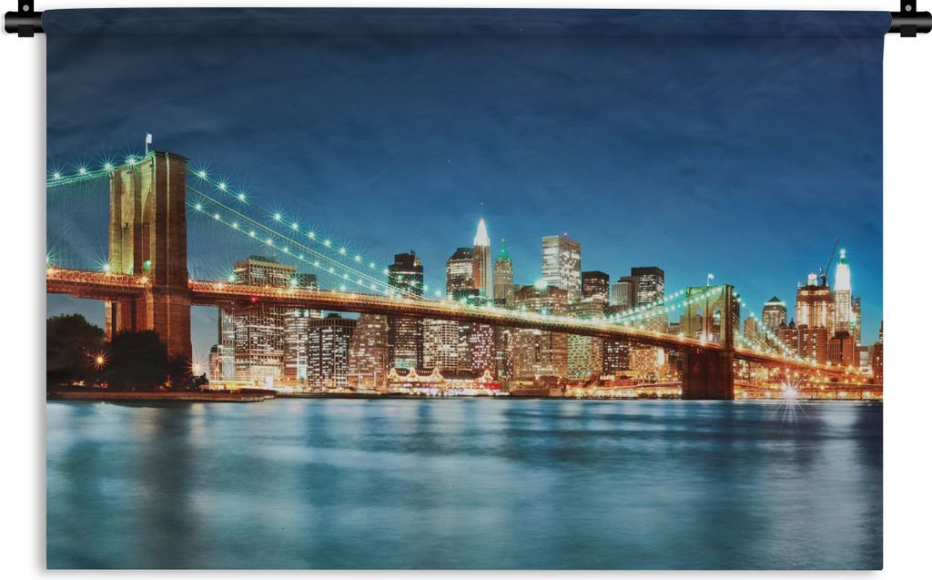 MuchoWow Wandteppich Wandbehang New York - Brücke - Architektur - Brooklyn - Licht 90x60 cm Tapisserie Dekoration Wandtuch - Wandskulpturen - Bi...