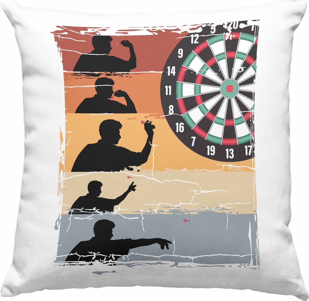 Trendation - Dart-Spieler Deko-Kissen mit Füllung 40x40 Dartpfeil Spruch Männer Dart-Spieler Geschenkidee Grafik (Rosa)