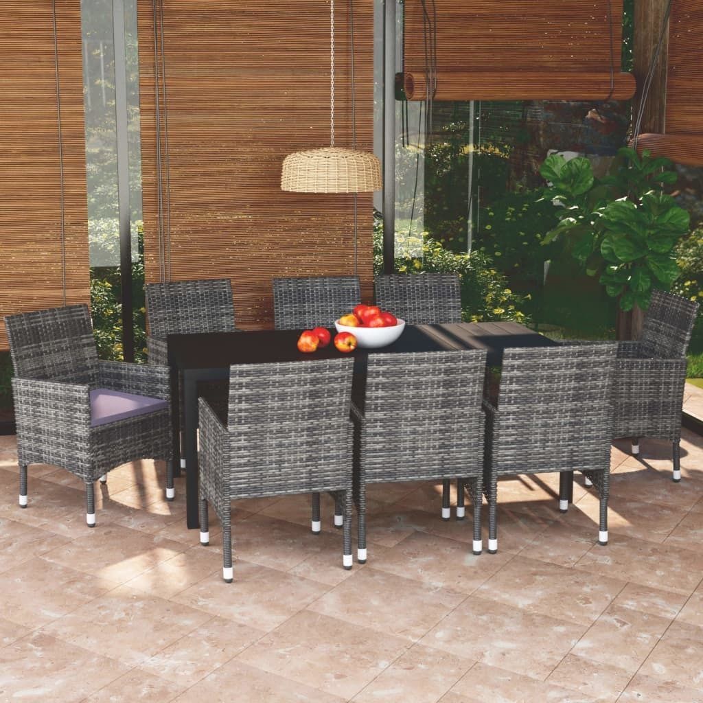 "Rabatt" 9-tlg. Garten-Essgruppe - mit tishe & Stuhl - mit Kissen Poly Rattan Grau - Lounge-Dining set CC3384