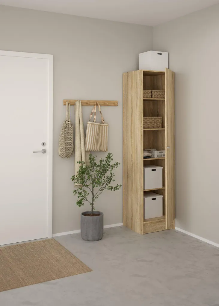 Armoire de Chambre Fox 1 Porte Chêne - Solution Rangement Entrée et Duo