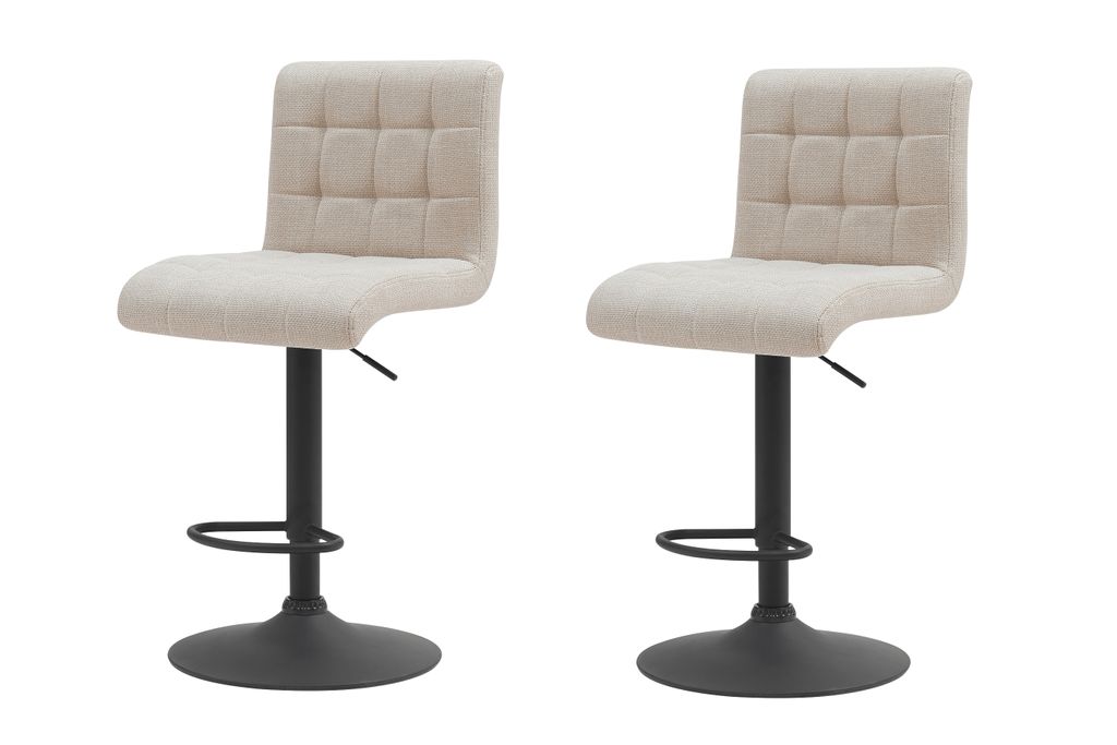 2er Set Barhocker Bistrohocker Erika - Bezug Webstoff Beige - 360° drehbar, höhenverstellbar - Trompetengestell schwarz