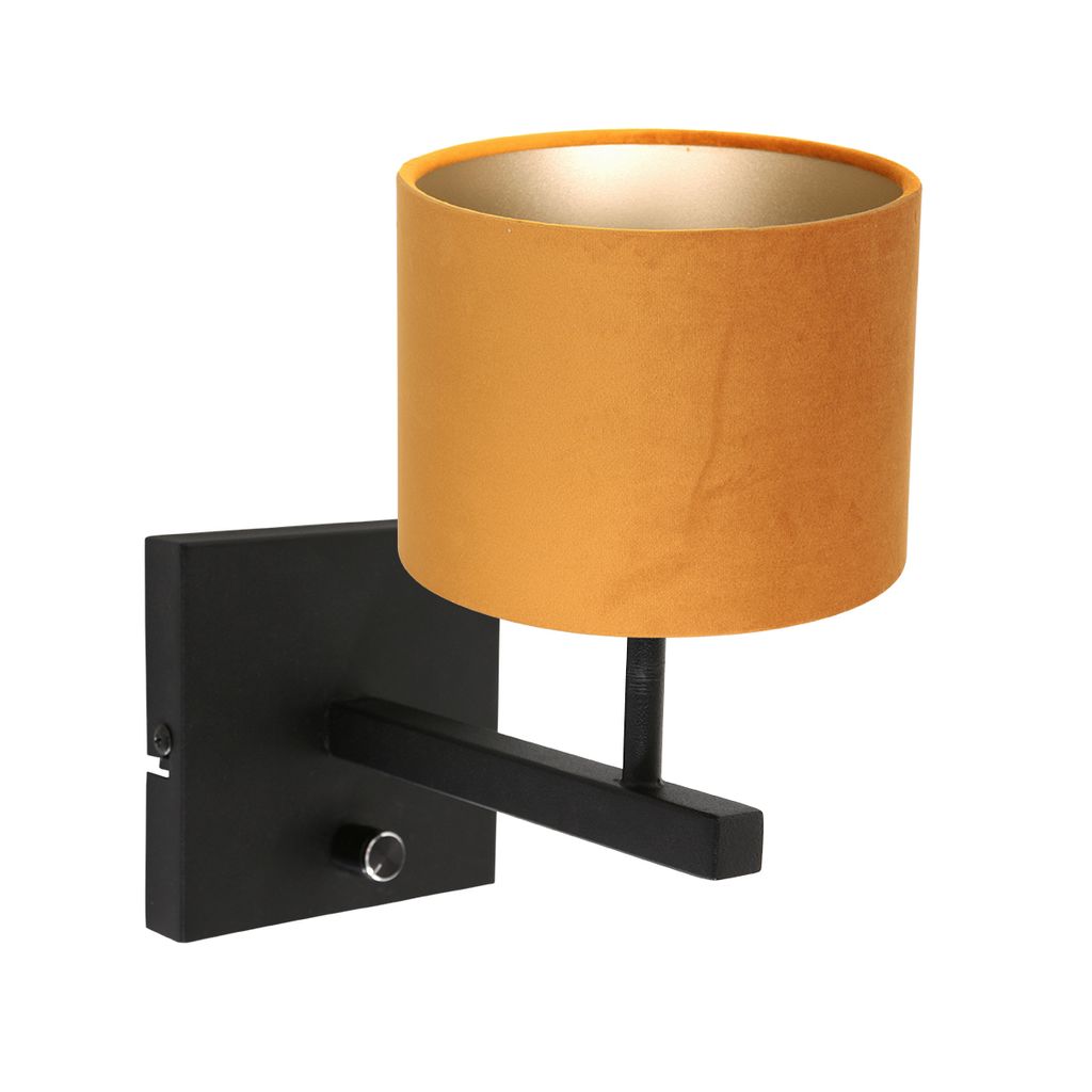 Steinhauer Wandleuchte Sparkled Light 1-flammig Mattschwarze Amatur mit Stoffschirm 11x17,7cm
