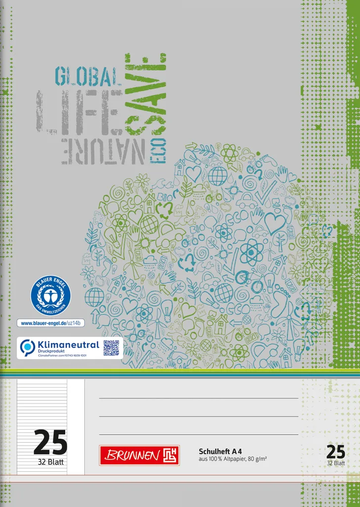 Cahier de Brouillon A4 32 Pages Lignage 25 BRUNNEN pour Étudiants