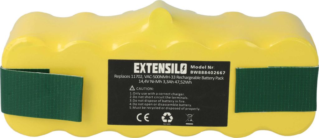 EXTENSILO Akku kompatibel mit iRobot Roomba 790, 800, 776p, 870, 785, 872, 871, 780, 776, 782, 866, 782E, 775 Pet Saugroboter (3300 mAh, 14,4 V, NiMH)