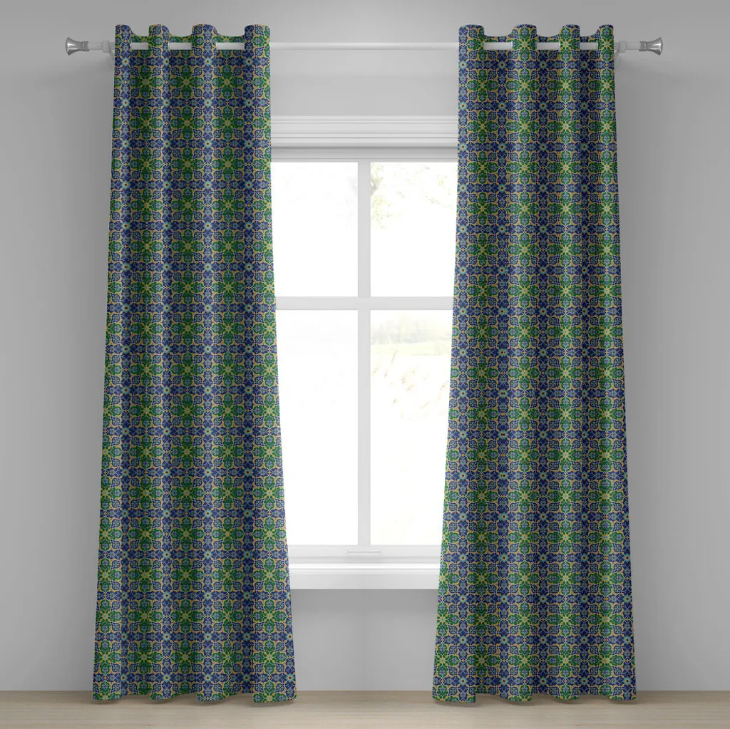 Rideau pour baie vitrée Orient 280x245 cm, décoration bohème chic bleu