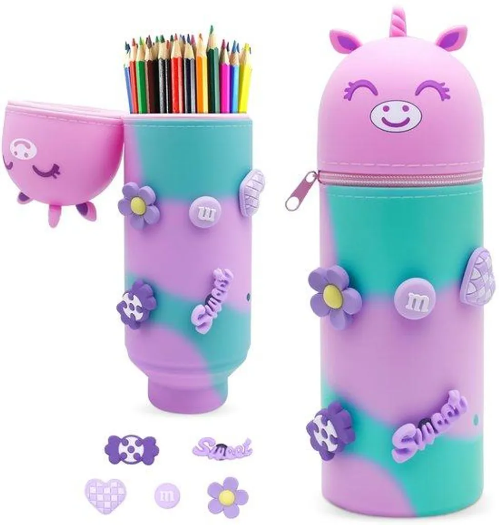 Trousse Licorne Silicone Incassable Bleu, Étui 2-en-1 facile à laver