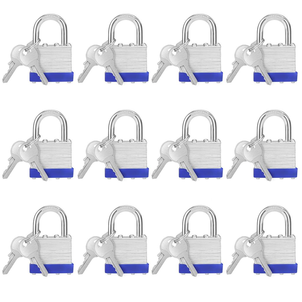 Belle Vous Stahl Vorhängeschloss Set Laminiert, Vorhänge Schloss mit 2 Schlüssel (12Stk) – 6mm Bügel 6,4x4,2x2,4cm Sicherheitsschloss Vorhän...