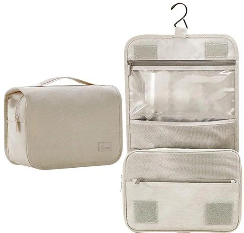 Trousse de toilette voyage beige grande capacité pour femme et homme