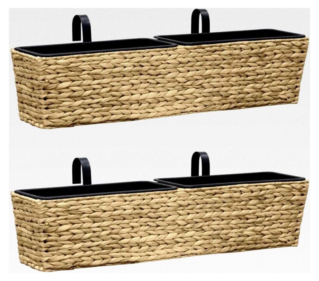 Blumenkästen aus Wasserhyazinthe 2 STK, 80x20x18cm, mit 4 herausnehmbaren Töpfen, für Zimmerpflanzen, langlebiges Pflanzgefäß-Set