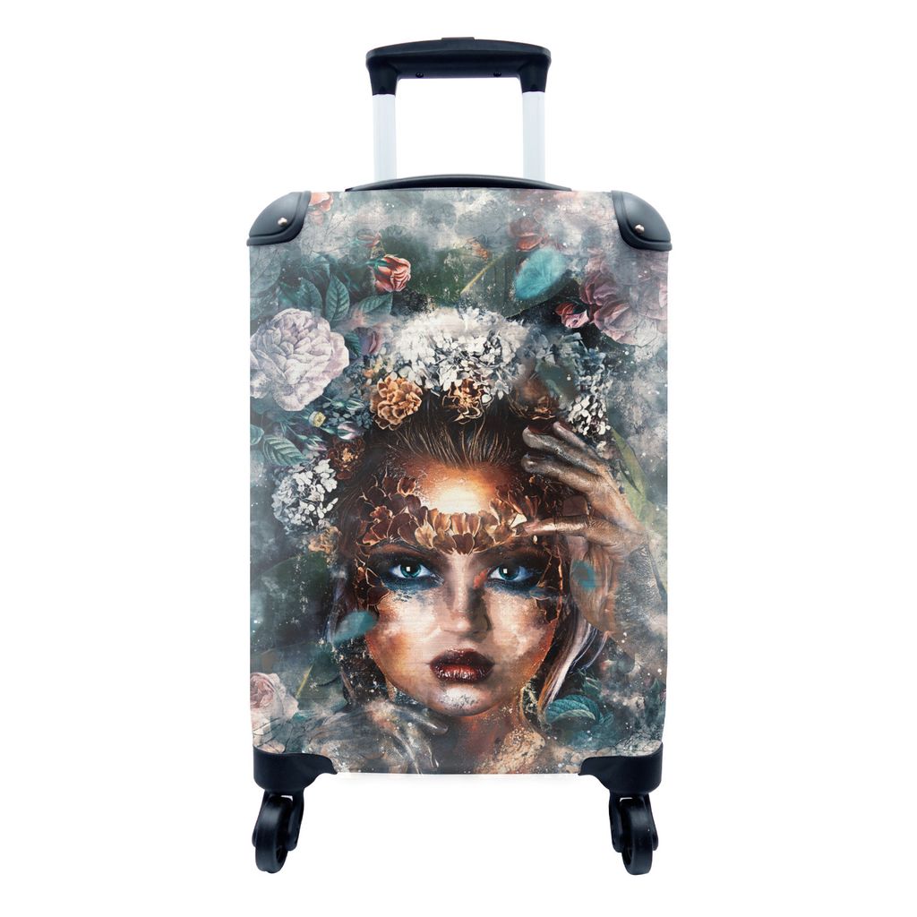 MuchoWow Koffer Handgepäck Trolley Rollkoffer Kleine Reisekoffer mit 4 Rollen - Blumen - Rauchen - Frauen - Cabin Size < 55x40x23 cm & 55x40x20 ...