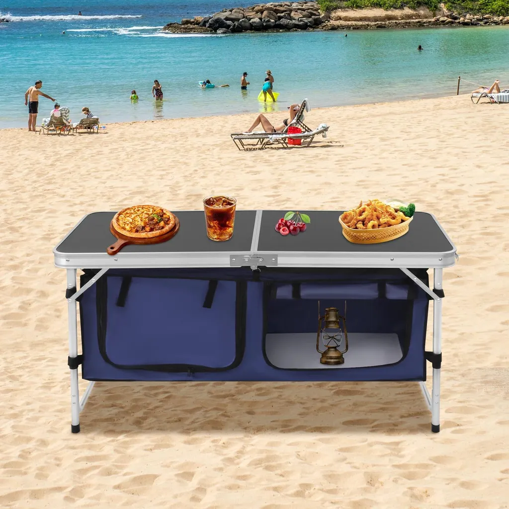 Table extérieure pliable en aluminium noir 120cm avec pieds modulables - 2